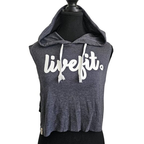 Live Fit Tops - Live Fit LVFT Women's Grey Sleeveless Hooded Crop Top, Size Small